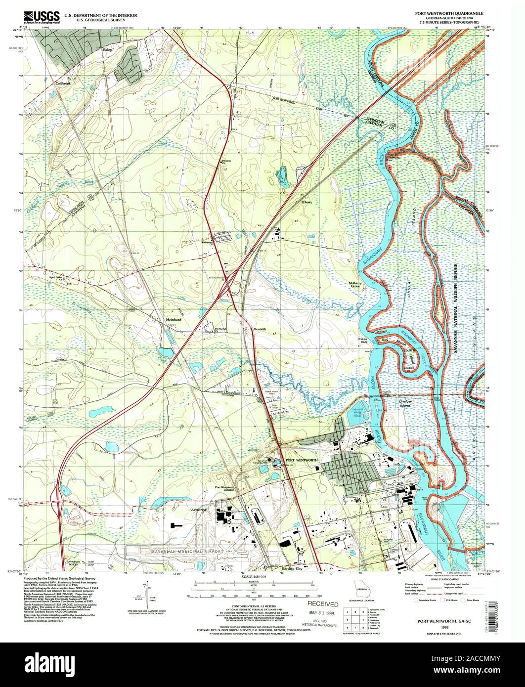 USGS TOPO Map Carolina del Sud porta GA Wentworth 246666 1993 24000 Restauro Foto Stock