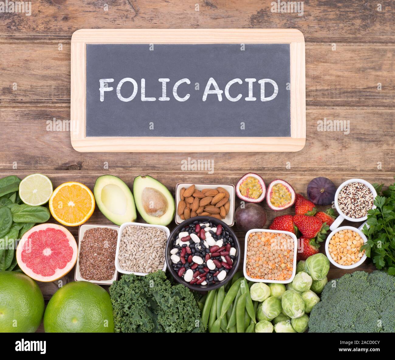 Fonti di cibo di acido folico, vista dall'alto Foto Stock