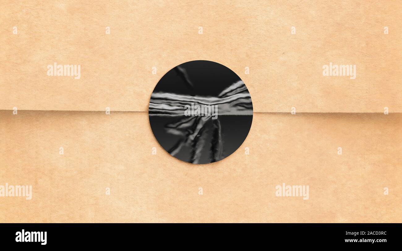 Adesivo nero sbriciolato su mockup di carta artigianale Foto Stock