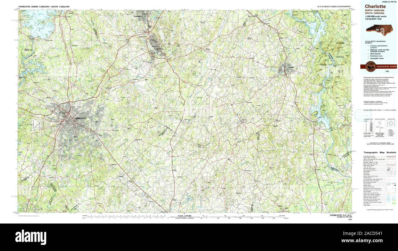 USGS TOPO Map South Carolina Charlotte NC 161074 1985 100000 Il restauro Foto Stock