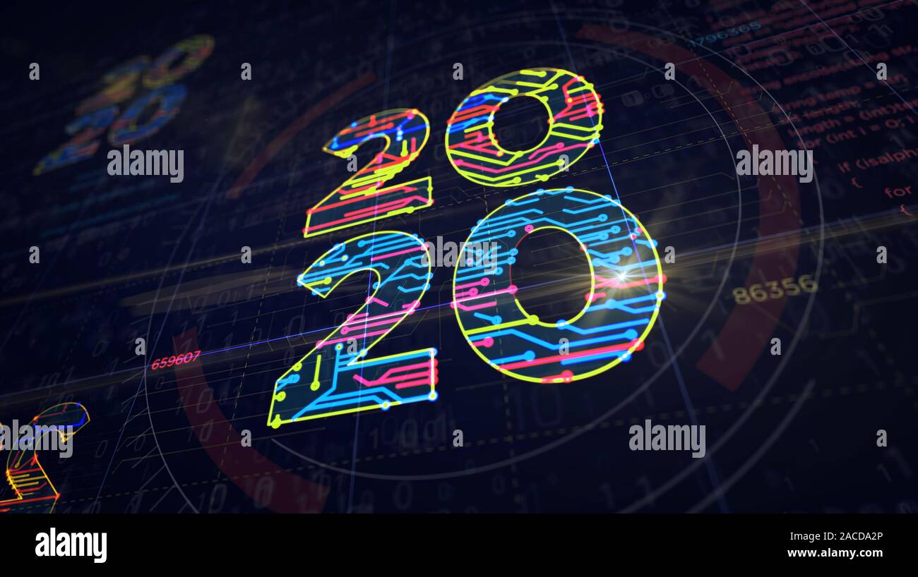 2020 Anno Numero progetto creazione. Concetto astratto 3d'illustrazione. Disegno digitale schema linea di idea futurista. Foto Stock