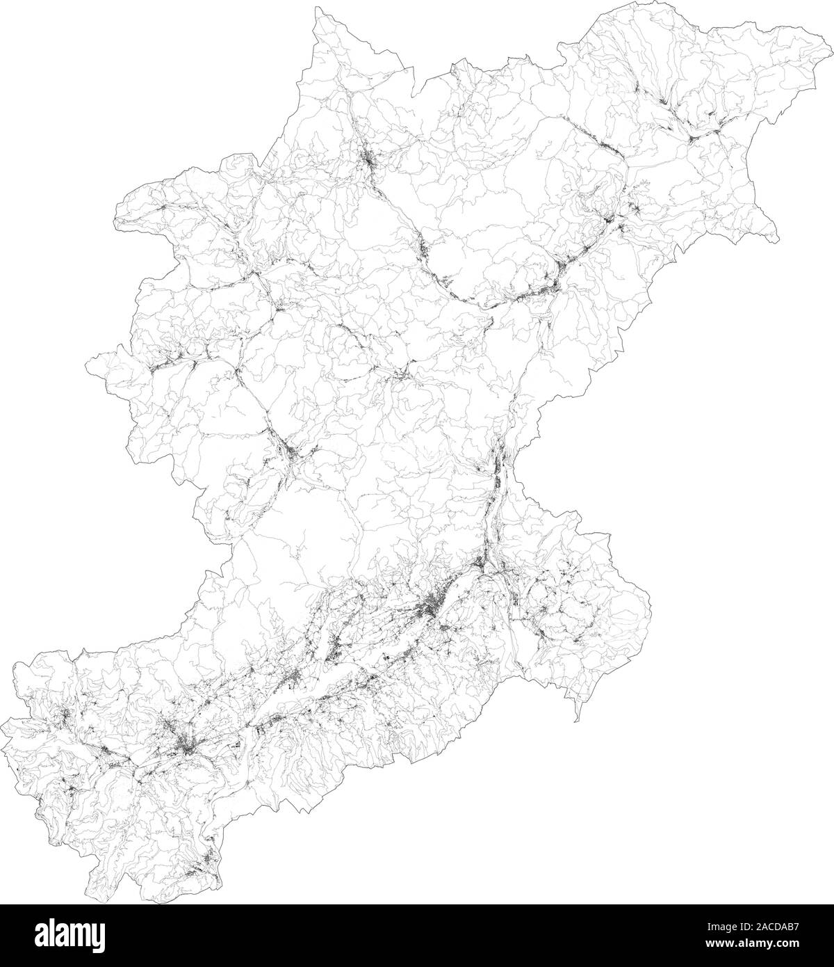 Mappa satellitare della provincia di Belluno, città e strade, edifici e strade di collegamento delle aree circostanti. Veneto, Italia. Mappa stradale Illustrazione Vettoriale