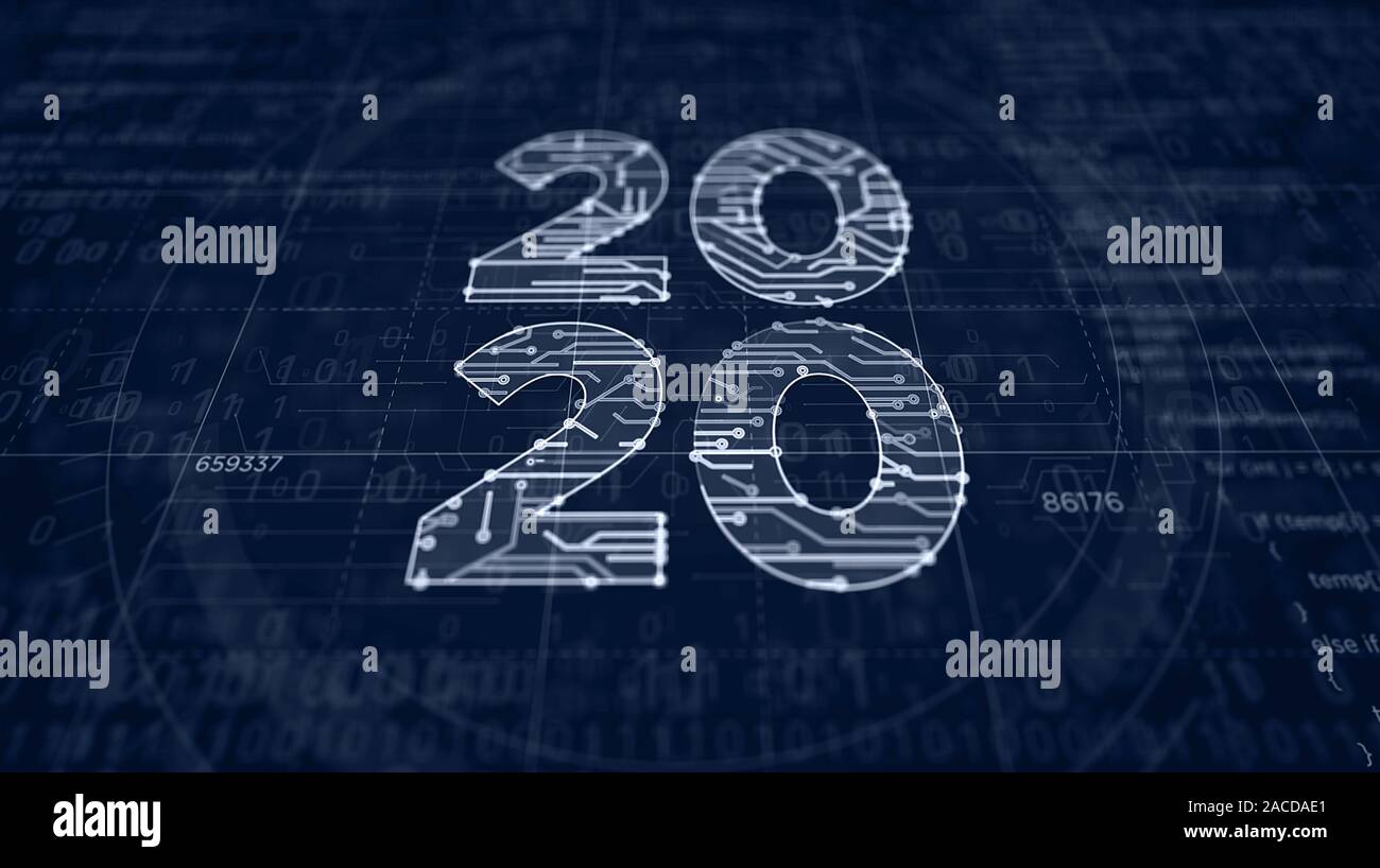 2020 Anno Numero progetto creazione. Concetto astratto 3d'illustrazione. Disegno digitale schema linea di idea futurista. Foto Stock