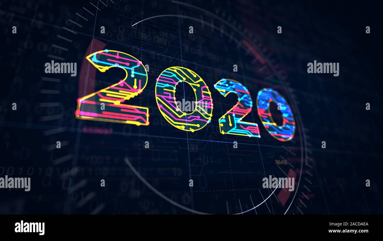2020 Anno Numero progetto creazione. Concetto astratto 3d'illustrazione. Disegno digitale schema linea di idea futurista. Foto Stock