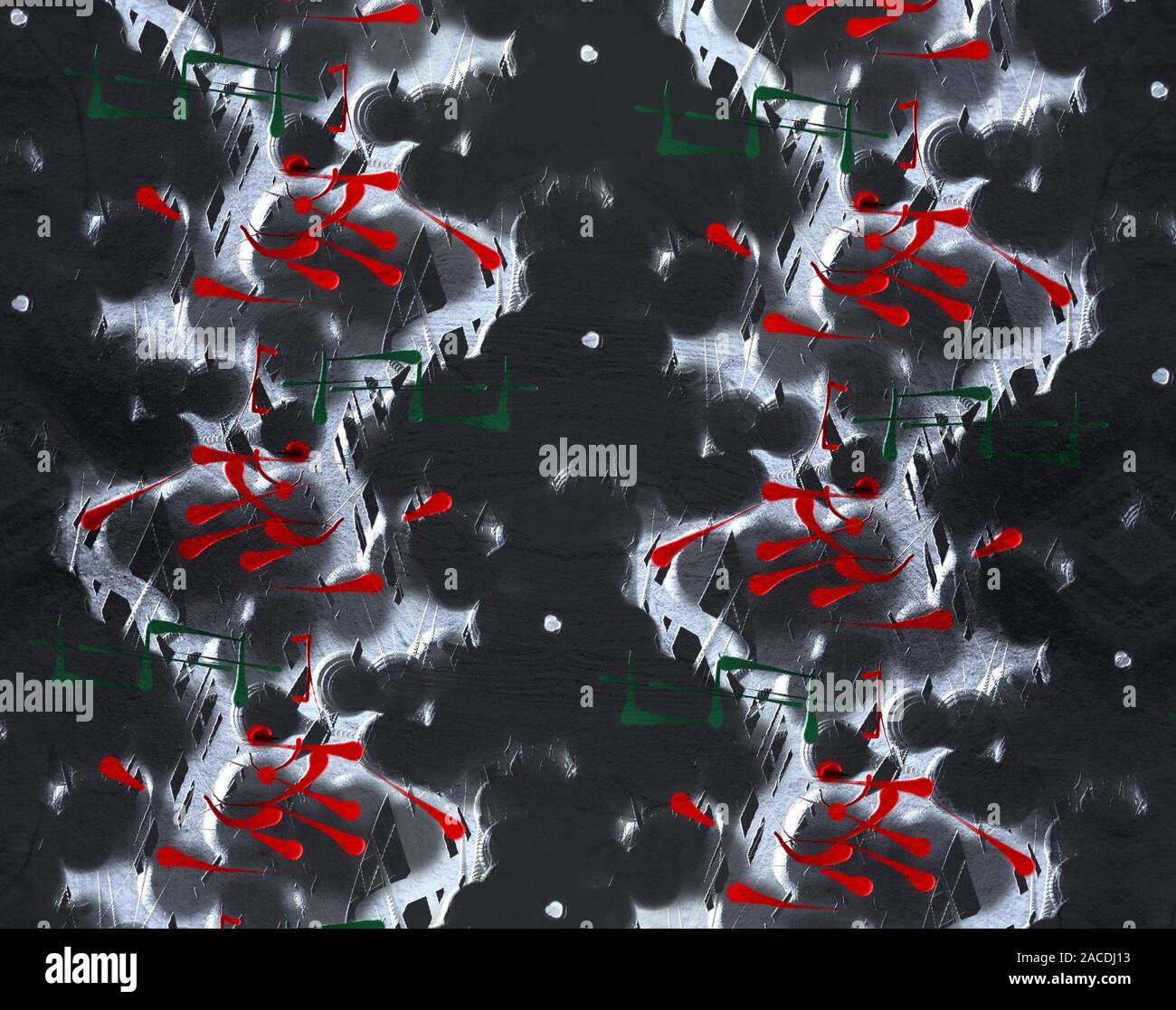 Dipinto a olio digitale astratto di ispirazione asiatica in nero, bianco e rosso Foto Stock