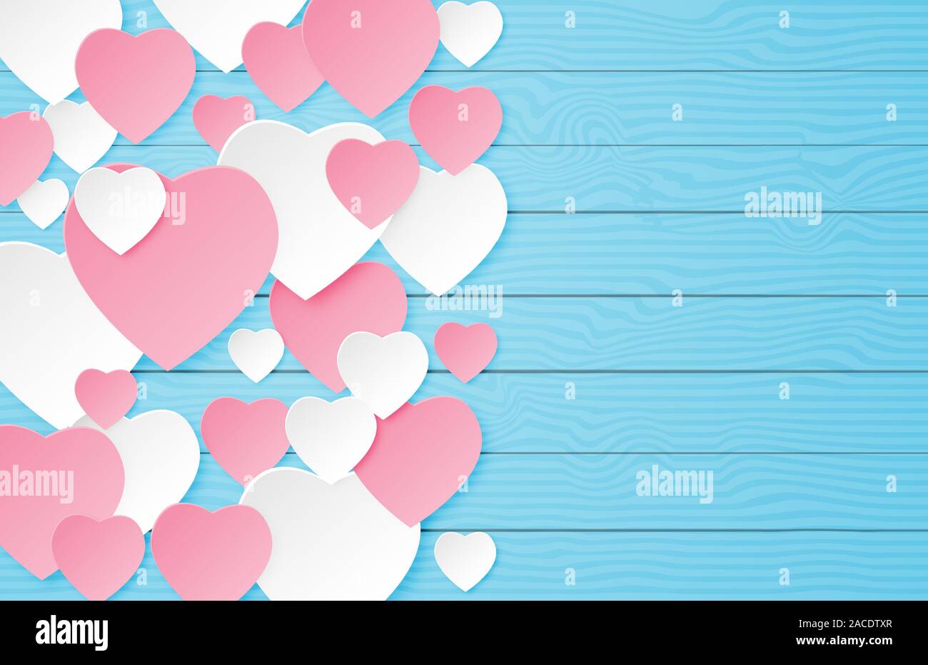 Illustrazione dell'amore il giorno di san valentino banner con forma di cuore blu sul tavolo di legno in carta tagliata stile. Digitale carta craft tecnica. Illustrazione Vettoriale