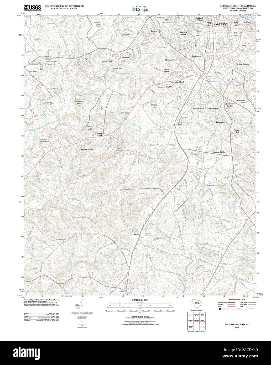 USGS TOPO Map South Carolina SC Anderson Sud 20110819 TM il restauro Foto Stock