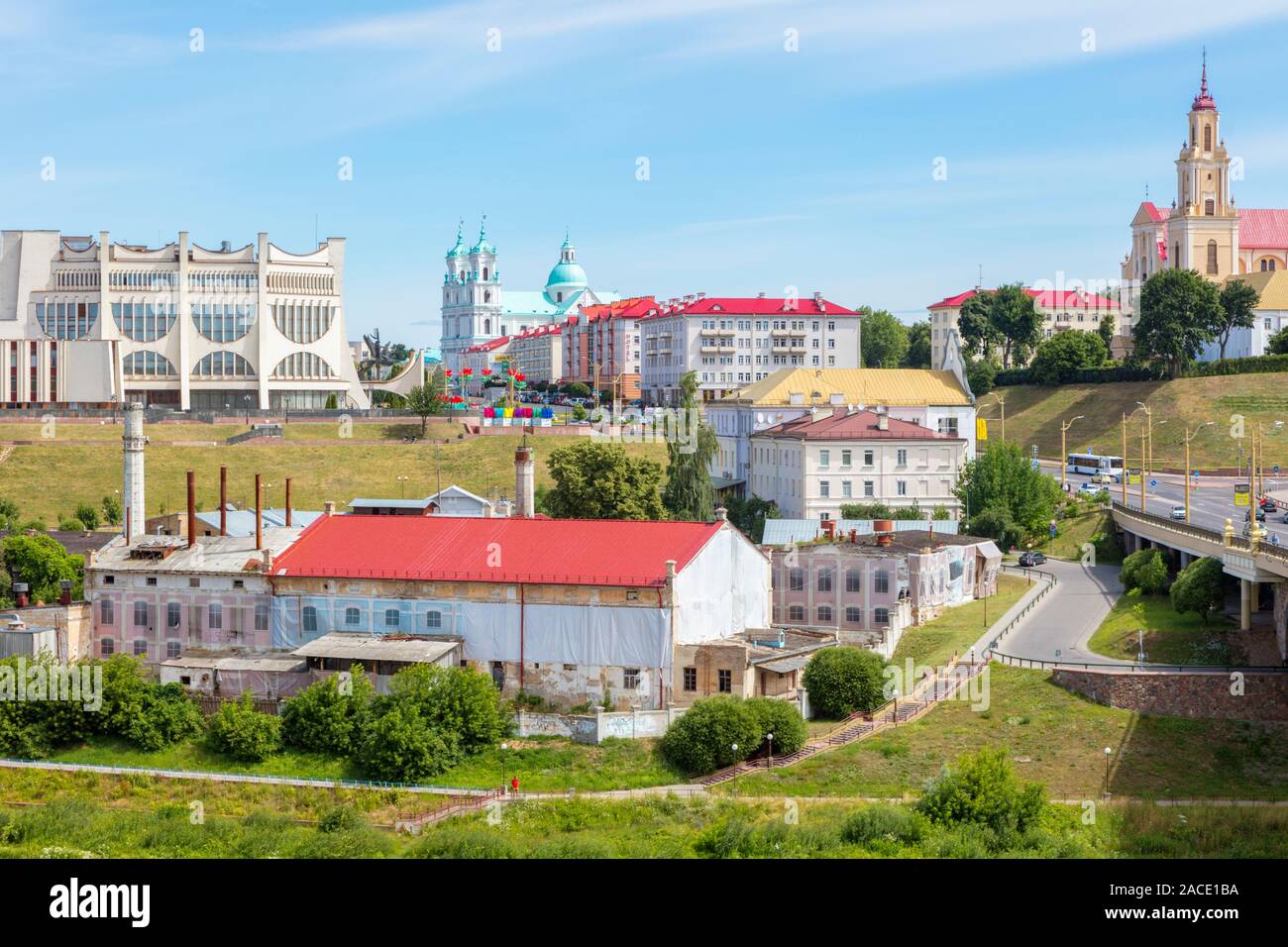 Architettura di Grodno di notte. Grodno, regione di Grodno, Bielorussia. Foto Stock