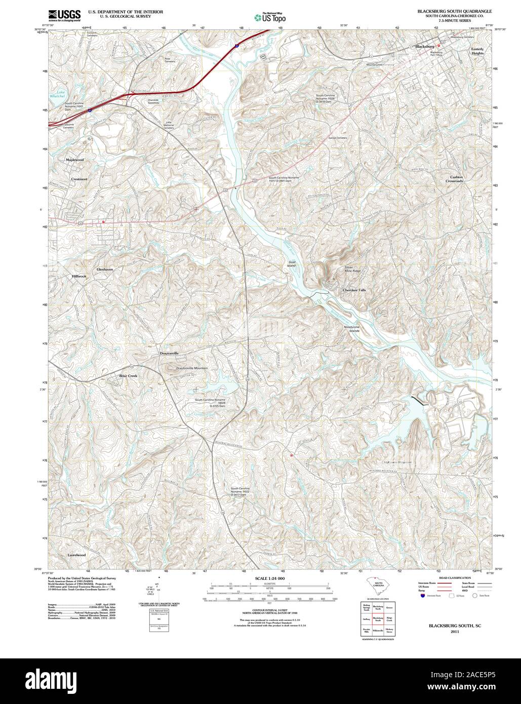 USGS TOPO Map South Carolina SC Blacksburg Sud 20110823 TM il restauro Foto Stock