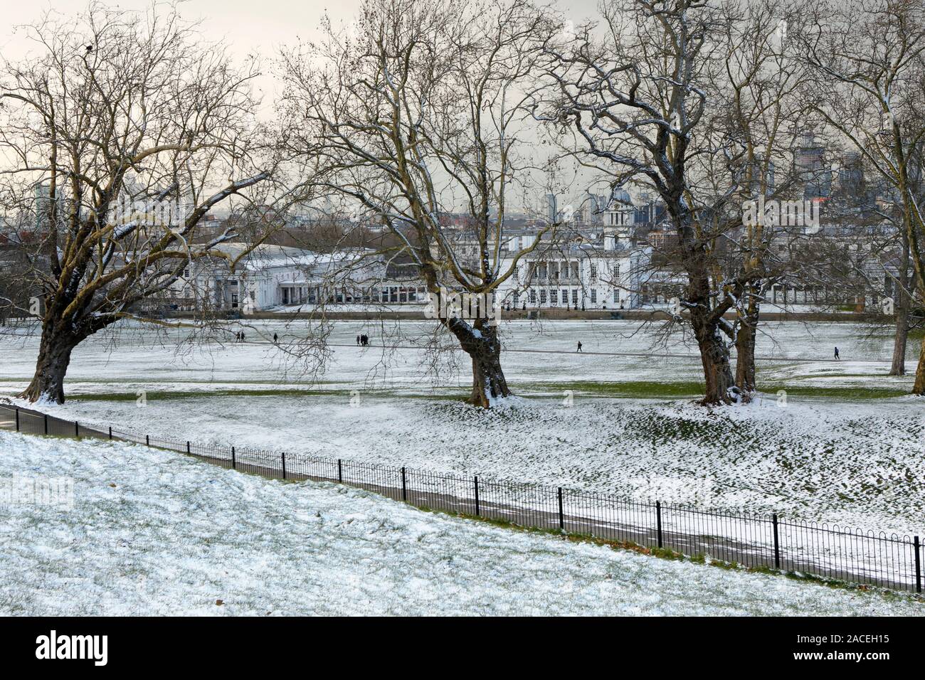 Neve a Greenwich Park Foto Stock