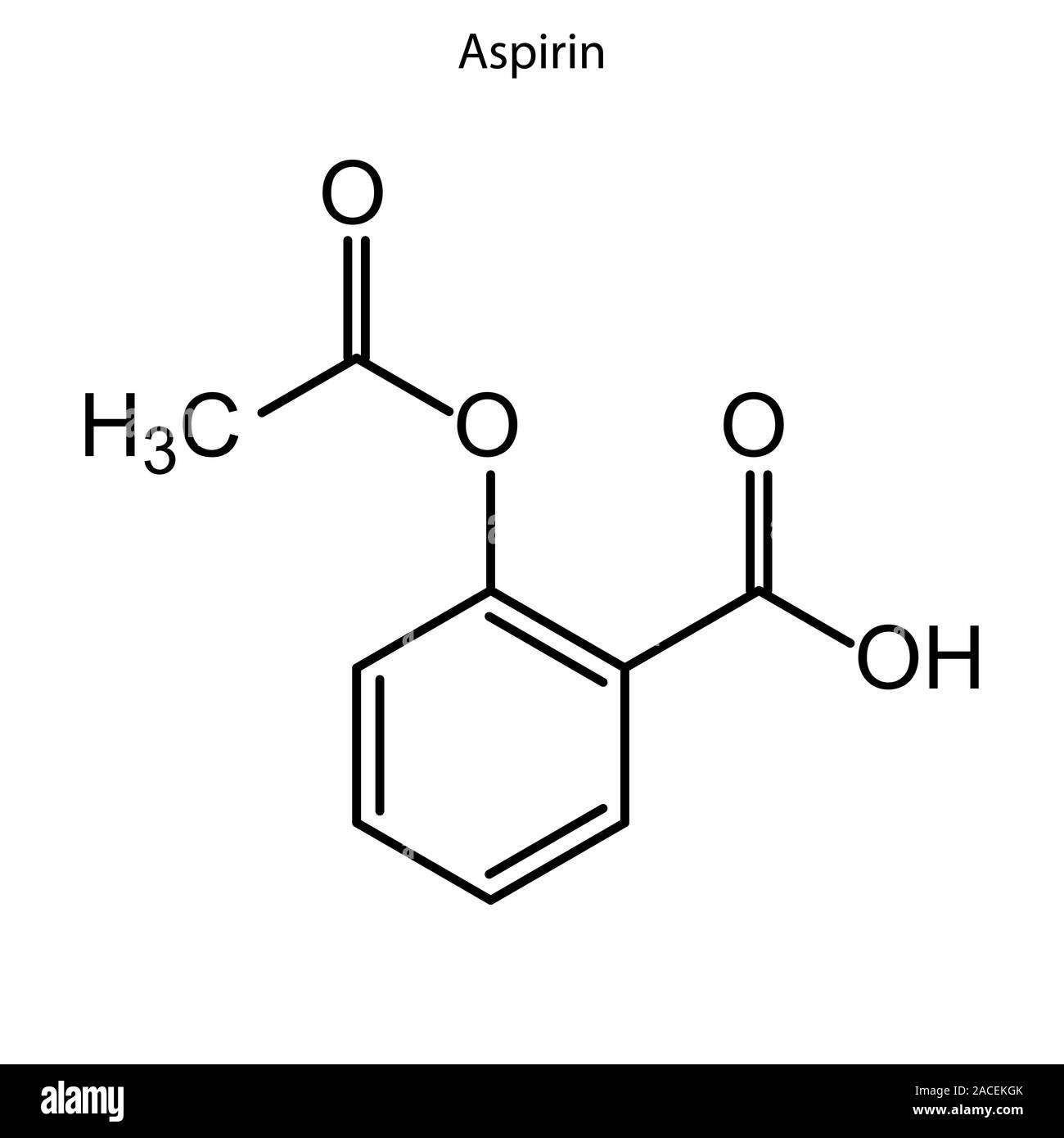 Formula di scheletro di aspirina. Molecola chimica. Illustrazione Vettoriale