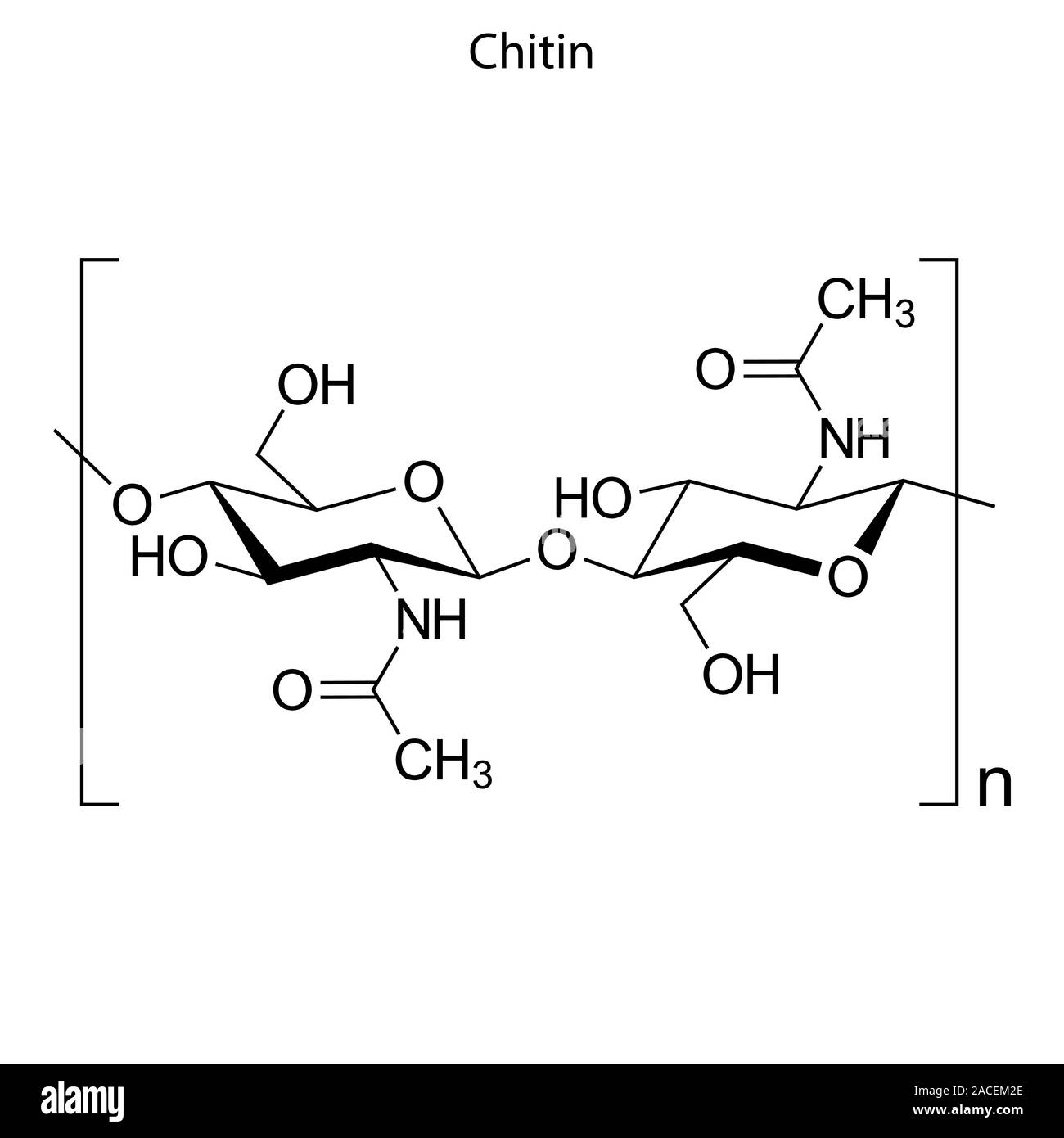 Formula di scheletro di chitina. Molecola chimica. Illustrazione Vettoriale