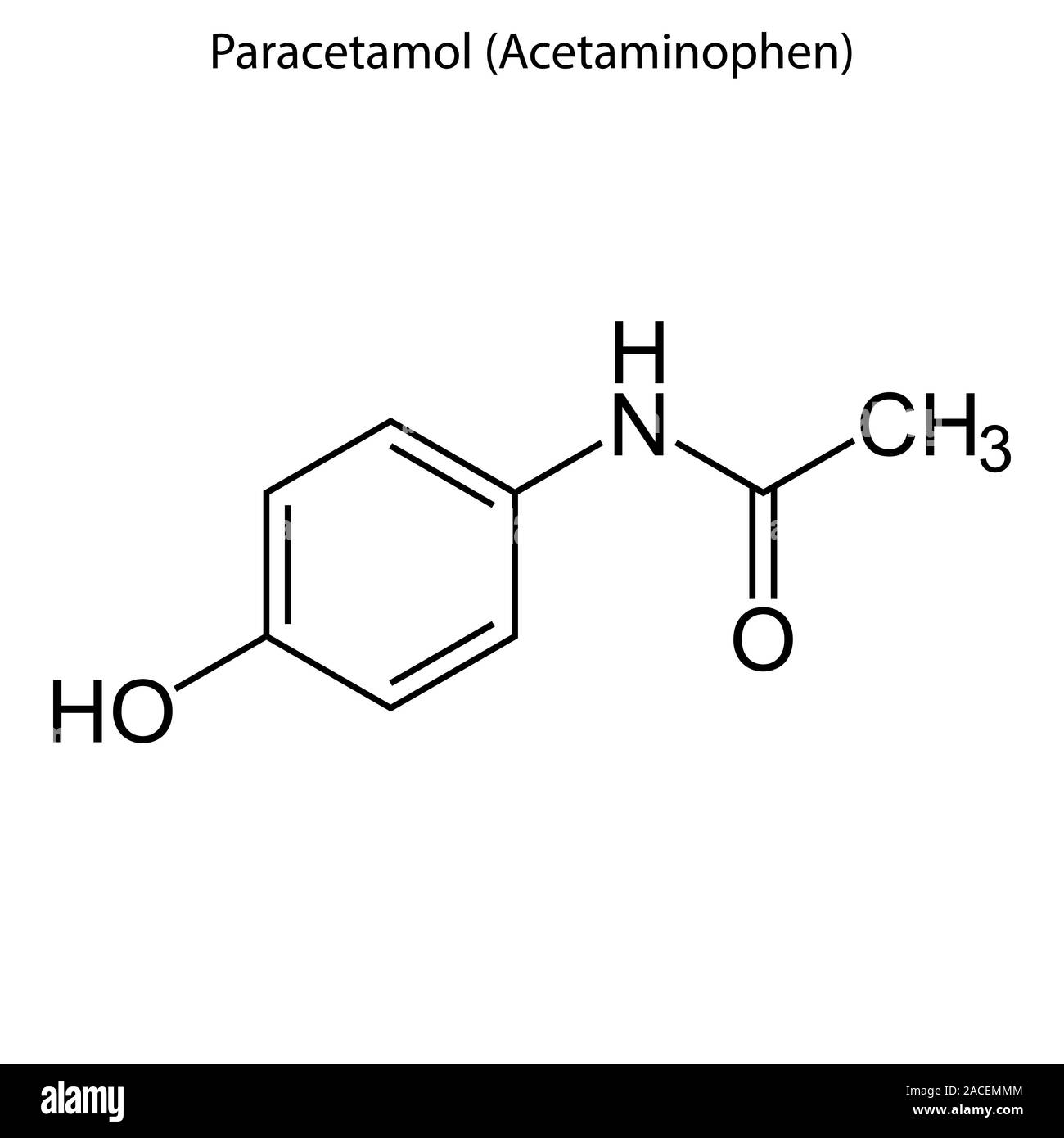 Formula di scheletro di paracetamolo (acetaminophen). Molecola chimica  Immagine e Vettoriale - Alamy
