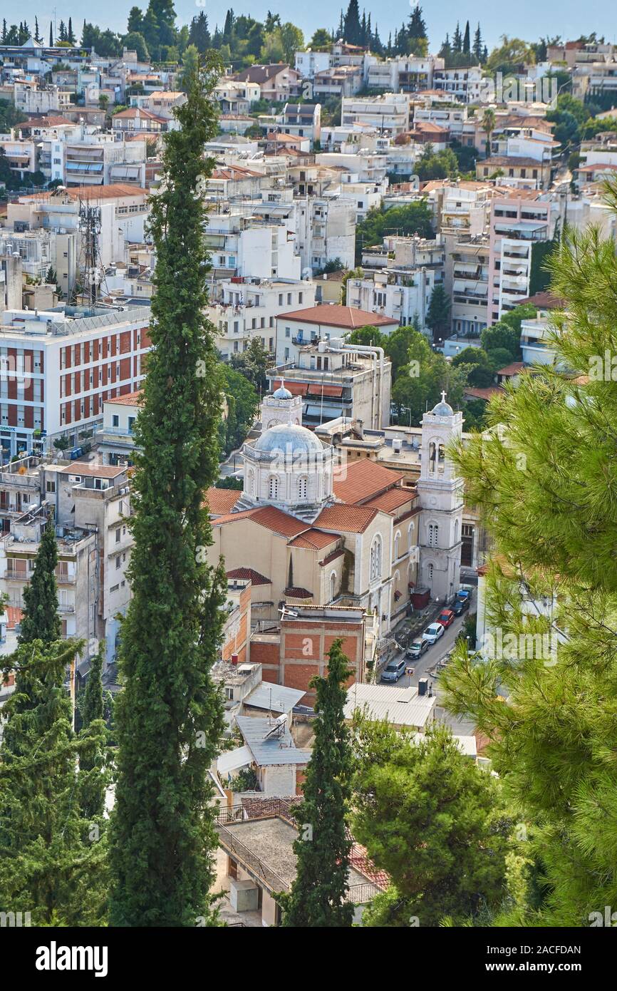 Vista urbano del centro della città di Lamia, Grecia. Costruzioni  architettoniche nella città di Lamia in Grecia centrale Foto stock - Alamy
