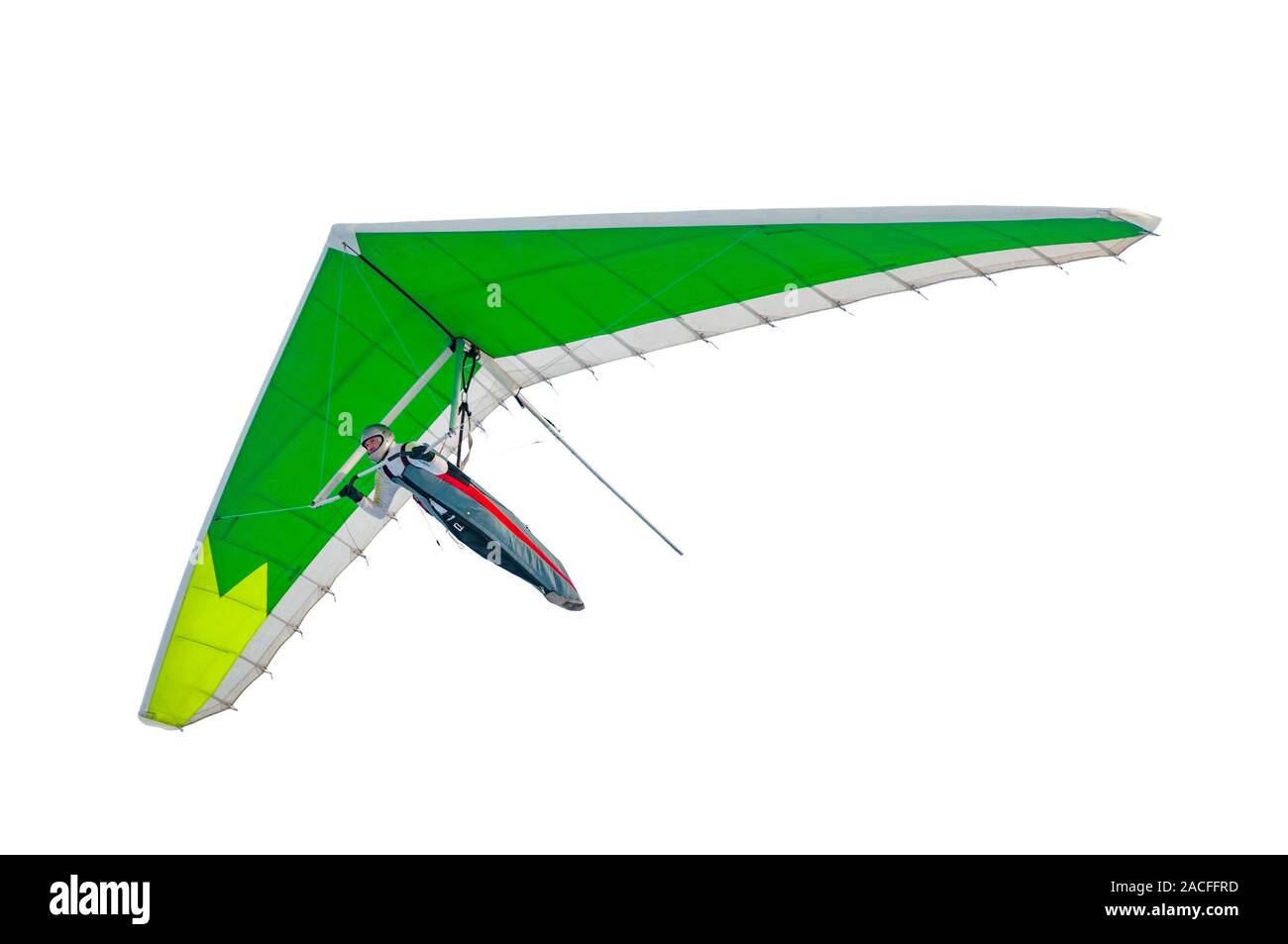 Deltaplano ala con vela verde isolato su bianco. Sport estremo modello Foto Stock
