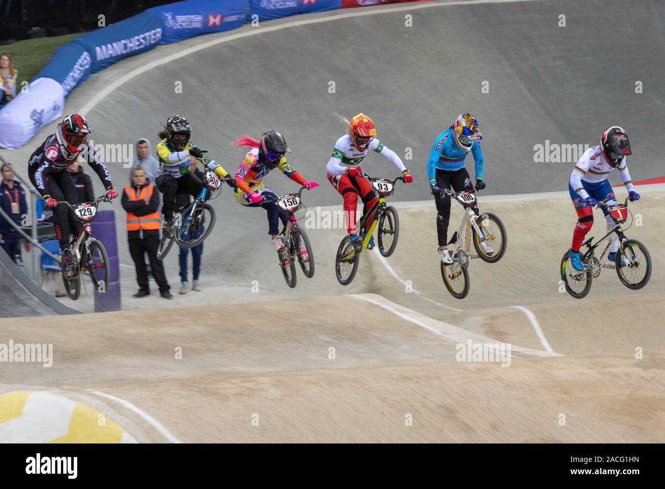 Donna riscalda, Supercross World Cup, Manchester Foto Stock