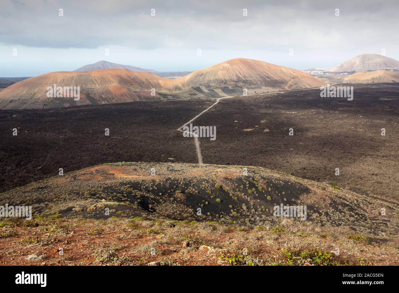 La vista dal Montana Los Rodeos a Lanzarote isole Canarie. Foto Stock