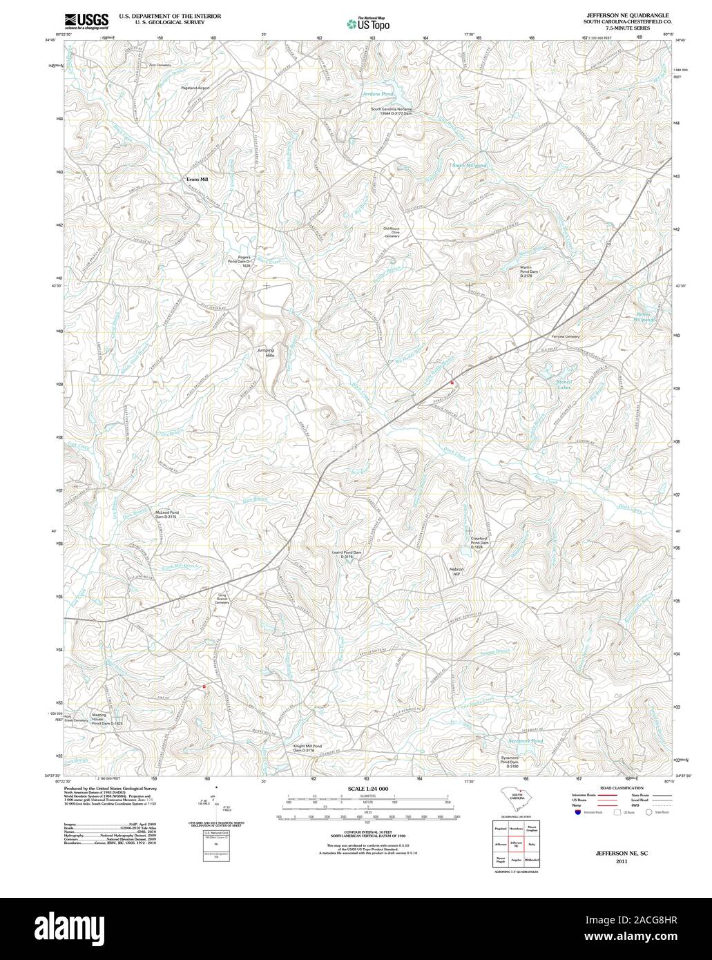 USGS TOPO Map South Carolina SC Jefferson NE 20110818 TM il restauro Foto Stock