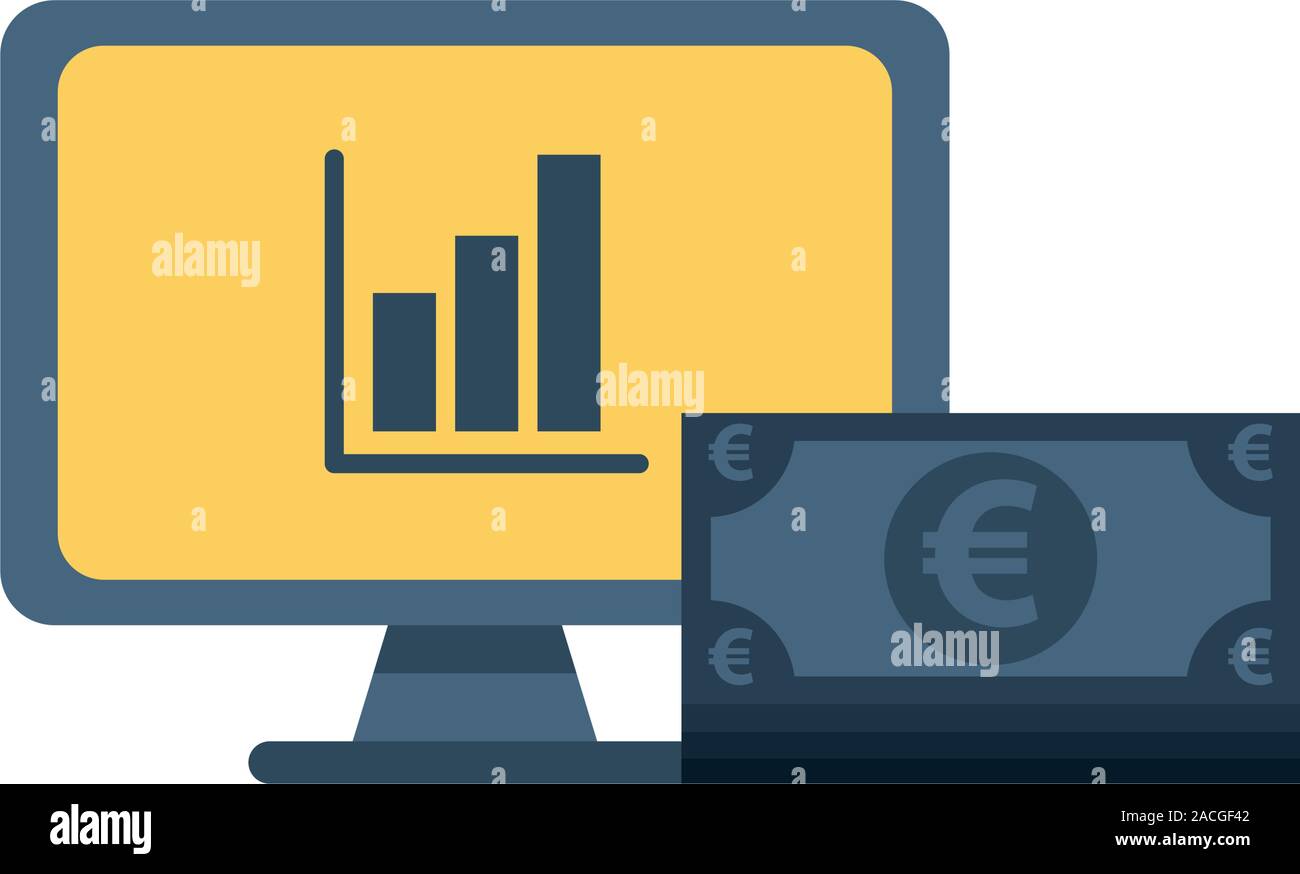 Euro Bills denaro con desktop e statistiche Illustrazione Vettoriale