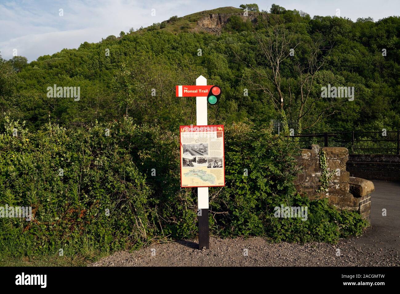 Segnale a Millers Dale, Monsal Trail, Derbyshire England UK Peak District National Park display informativo Foto Stock