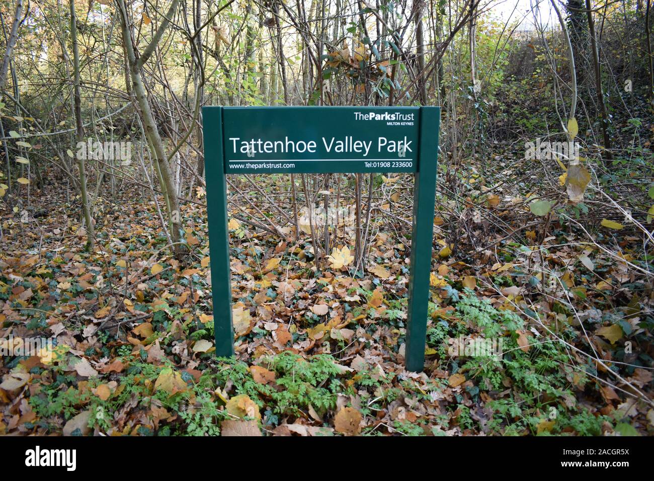 Segno per Tattenhoe Parco Valle di Milton Keynes. Foto Stock
