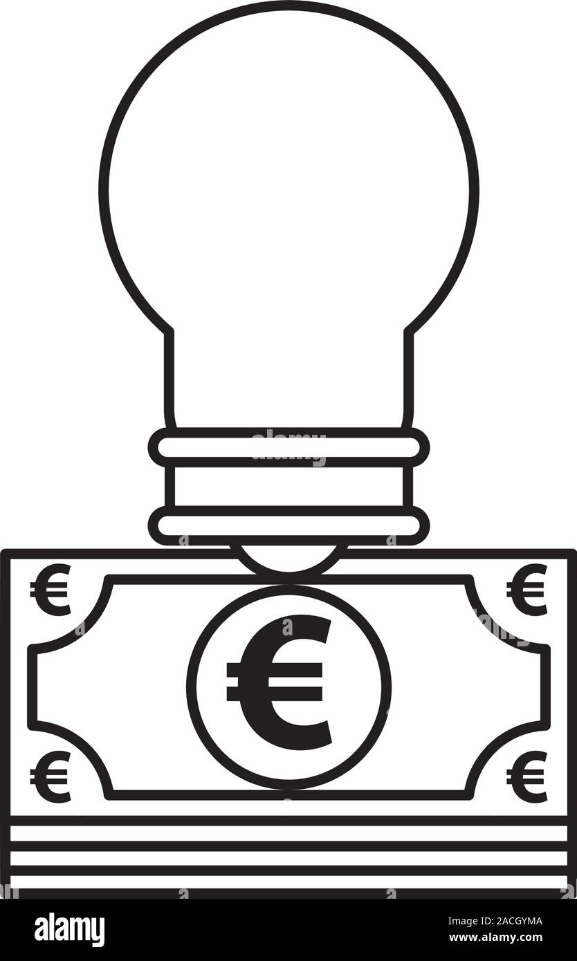 Euro Bills denaro con la luce della lampadina Illustrazione Vettoriale