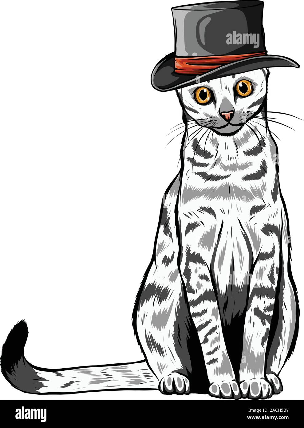 Vettore animale, ritratto di gatto a tall hat Illustrazione Vettoriale