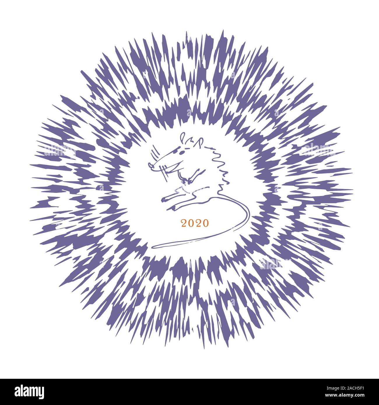 Felice Anno Nuovo 2020: biglietto di auguri con star, il simbolo del fiocco di neve e di ratto, Nuovo Anno Cinese simbolo del 2020. Esclusive opere d'arte decorativa: logo, segno, sfondo... Foto Stock