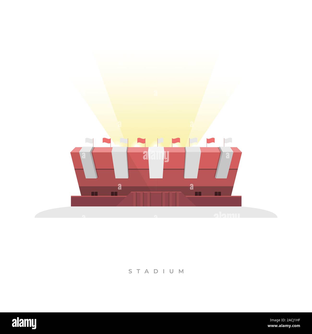 Sport Stadium, lo stadio di calcio. Vista frontale sport arena esterno. Illustrazione Vettoriale