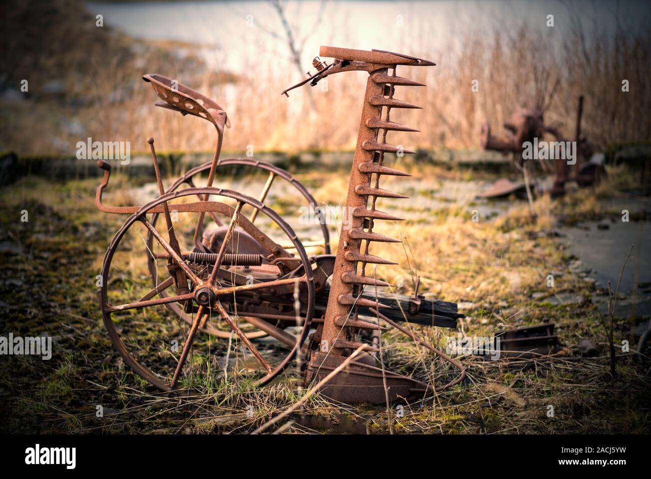 Vecchia macchina falciatrice. Foto Stock