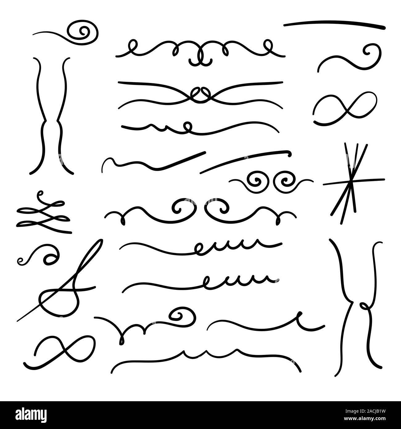 Impostare decorativo di elementi calligrafico per la decorazione. Mano le linee tracciate. Illustrazione Vettoriale