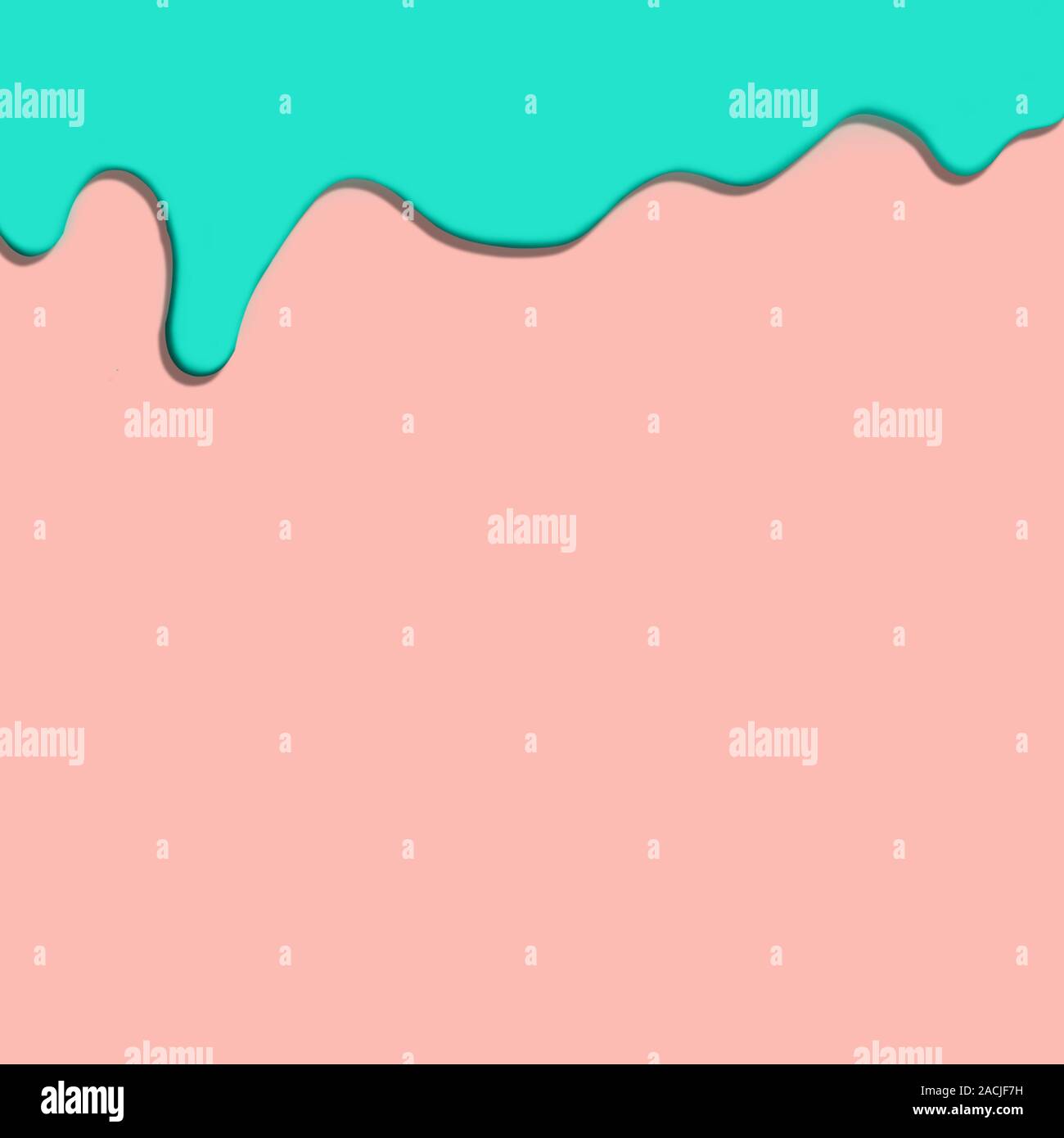 Goccia di vernice di menta gocciolare sulla rosa pastello sfondo. Foto Stock