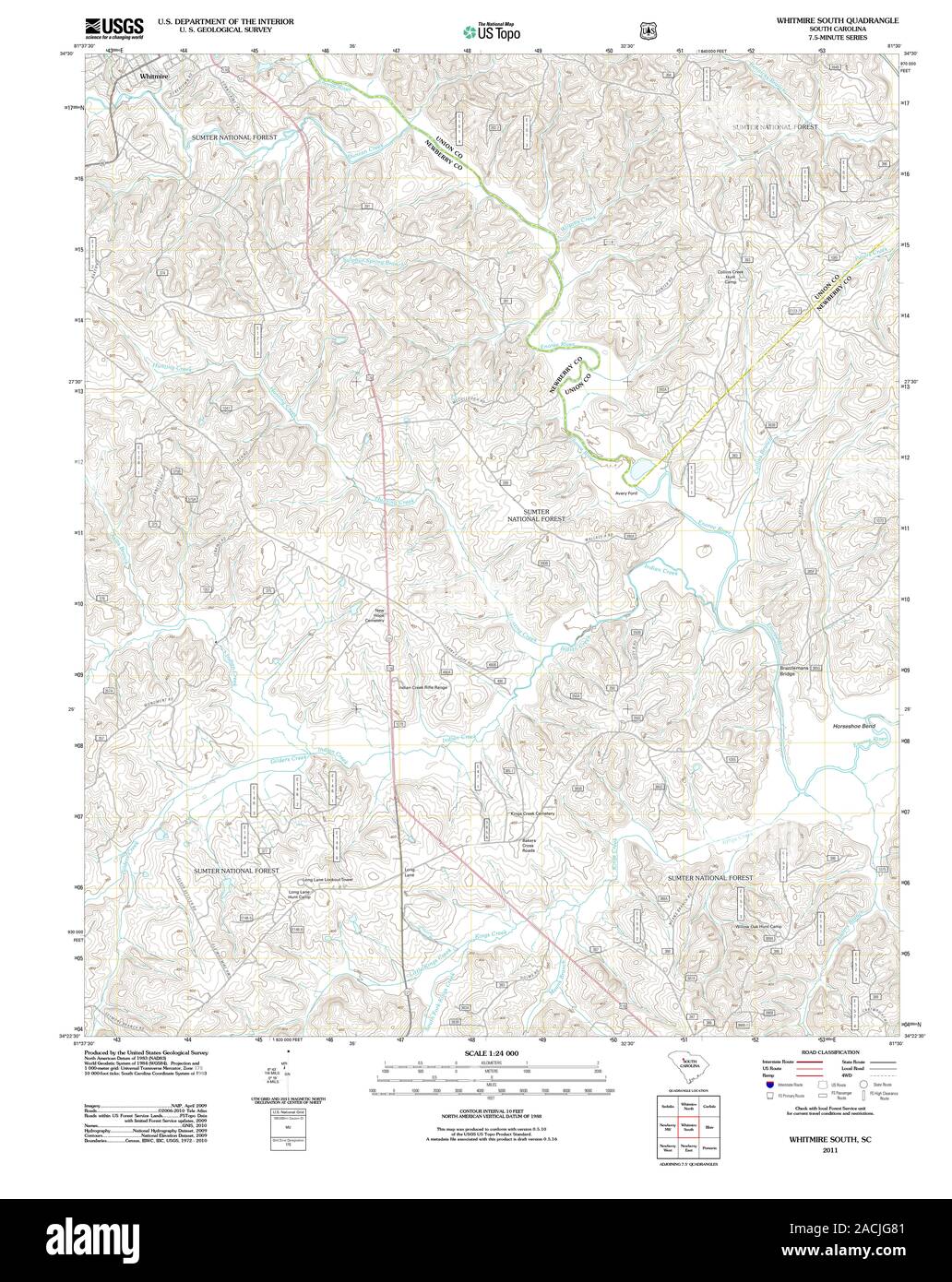 USGS TOPO Map South Carolina SC Whitmire Sud 20110818 TM il restauro Foto Stock