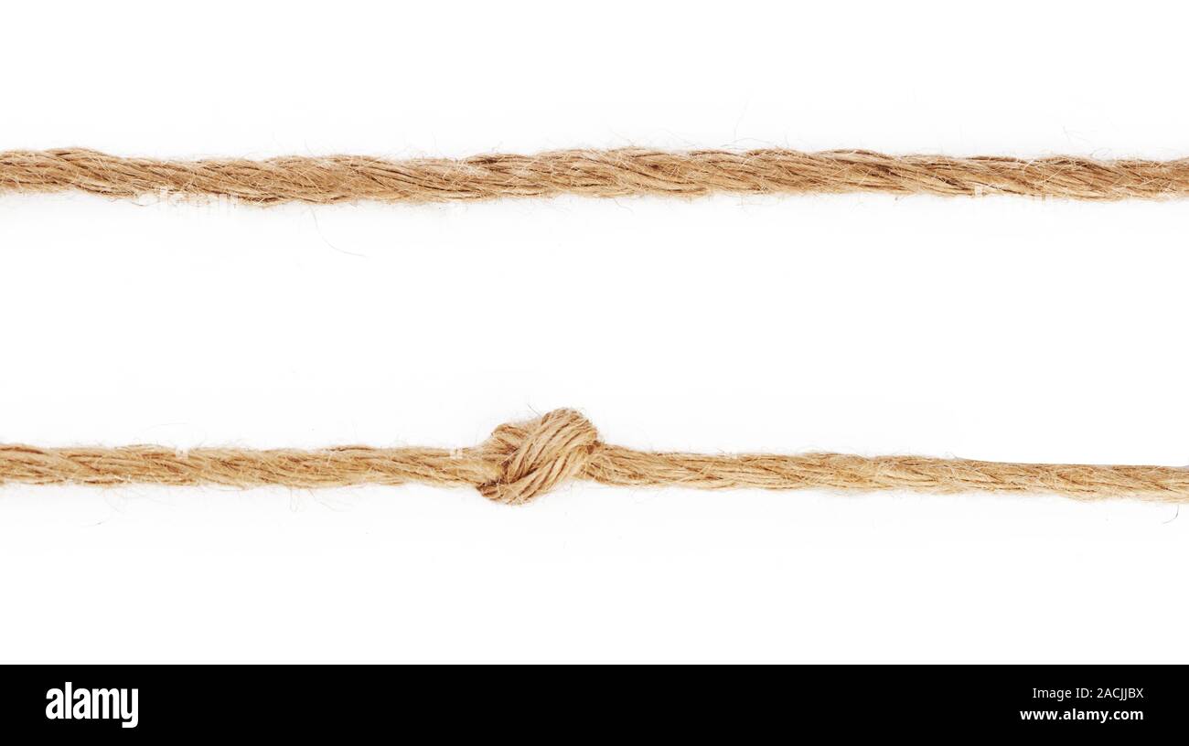 Funi con nodo isolato su sfondo bianco Foto Stock