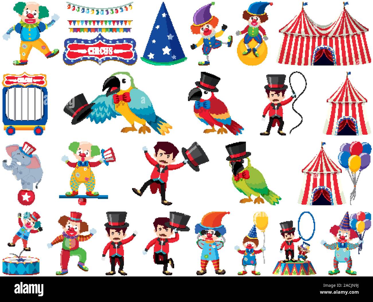 Grande insieme di oggetti isolati di circo illustrazione Illustrazione Vettoriale