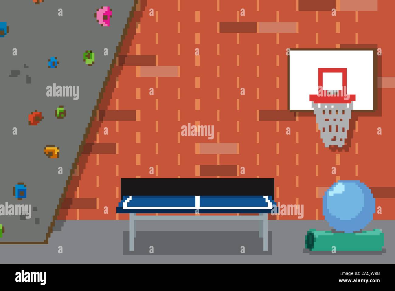 Una sala per il tempo libero con la parete di arrampicata e tavolo da ping pong illustrazione Illustrazione Vettoriale