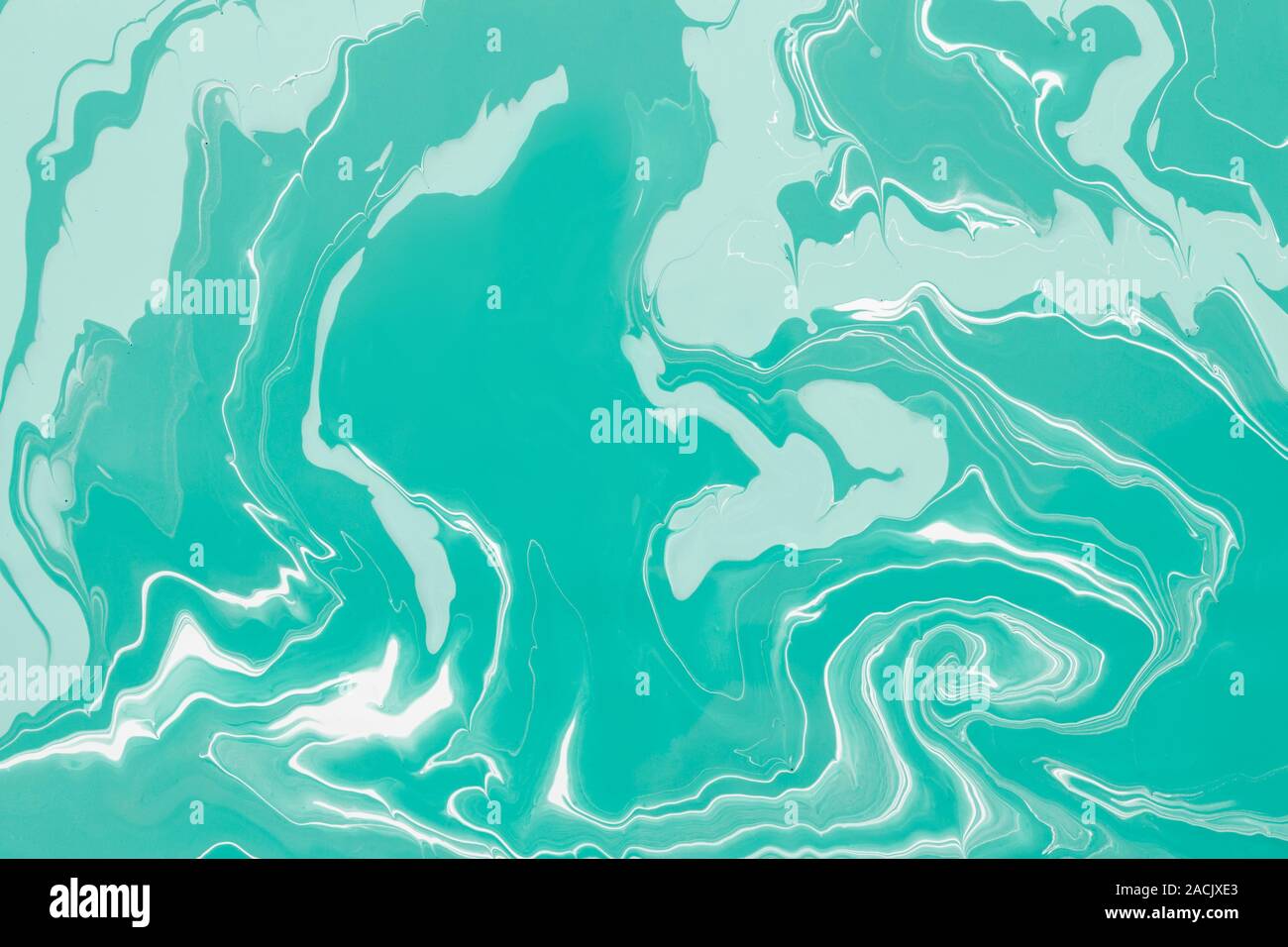 Abstract verde menta arte di fluido Random onde e ricci fatti Sfondo marmo o texture. Foto Stock