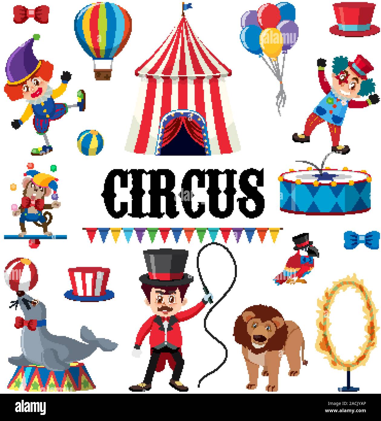 Set di elementi del Circo su sfondo bianco illustrazione Illustrazione Vettoriale