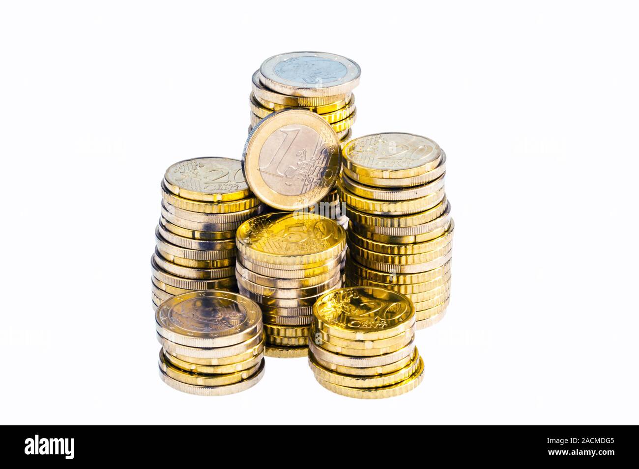 Pila con le monete in euro Foto Stock