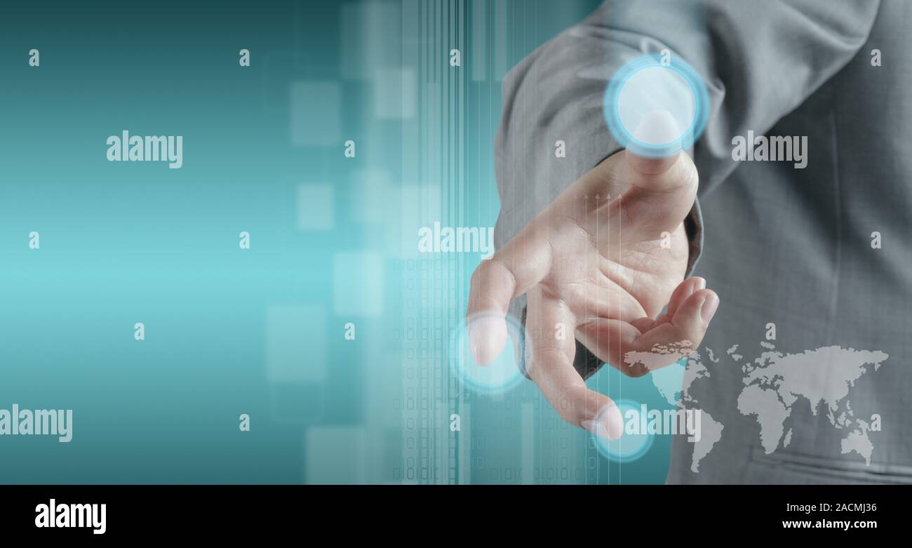 Lavorazione a mano sulla moderna tecnologia interface Foto Stock