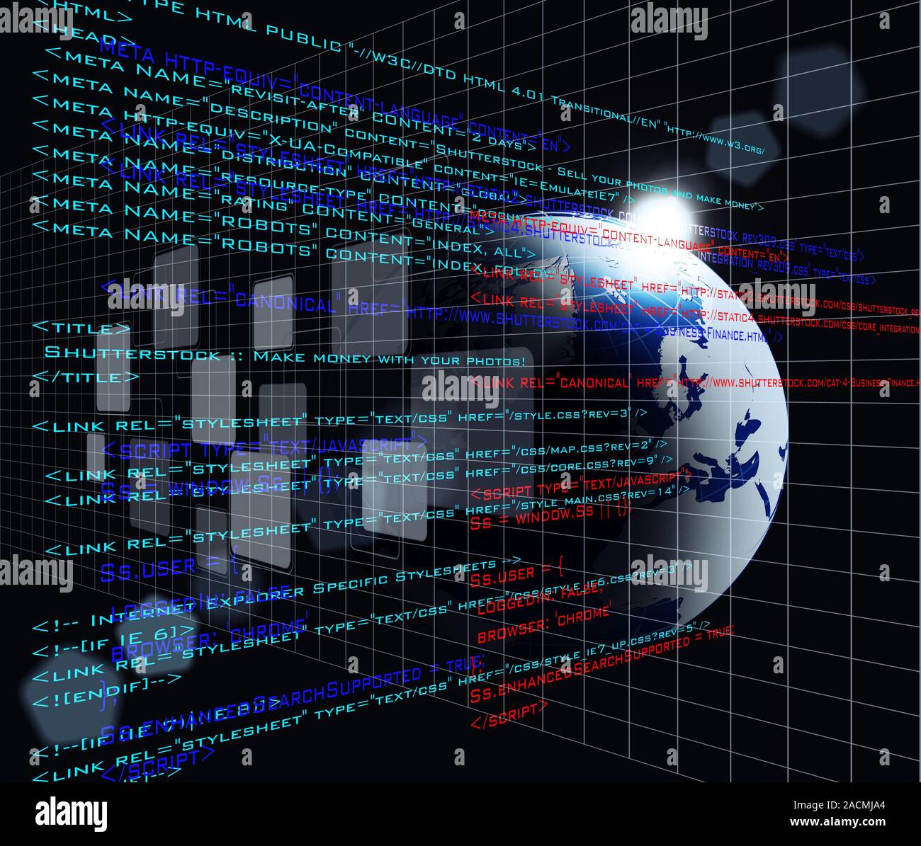 Programma digitale codice con globo terrestre sfondo Foto Stock