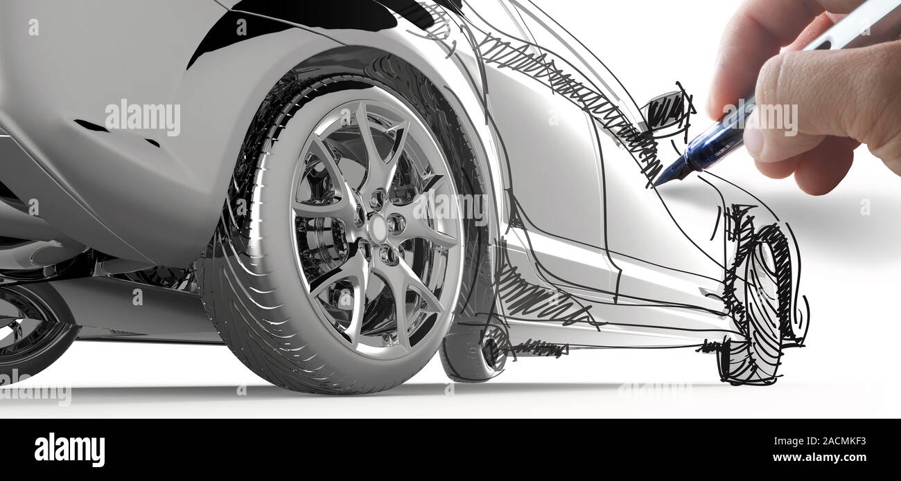 Disegnare a mano un modello di macchina Foto Stock