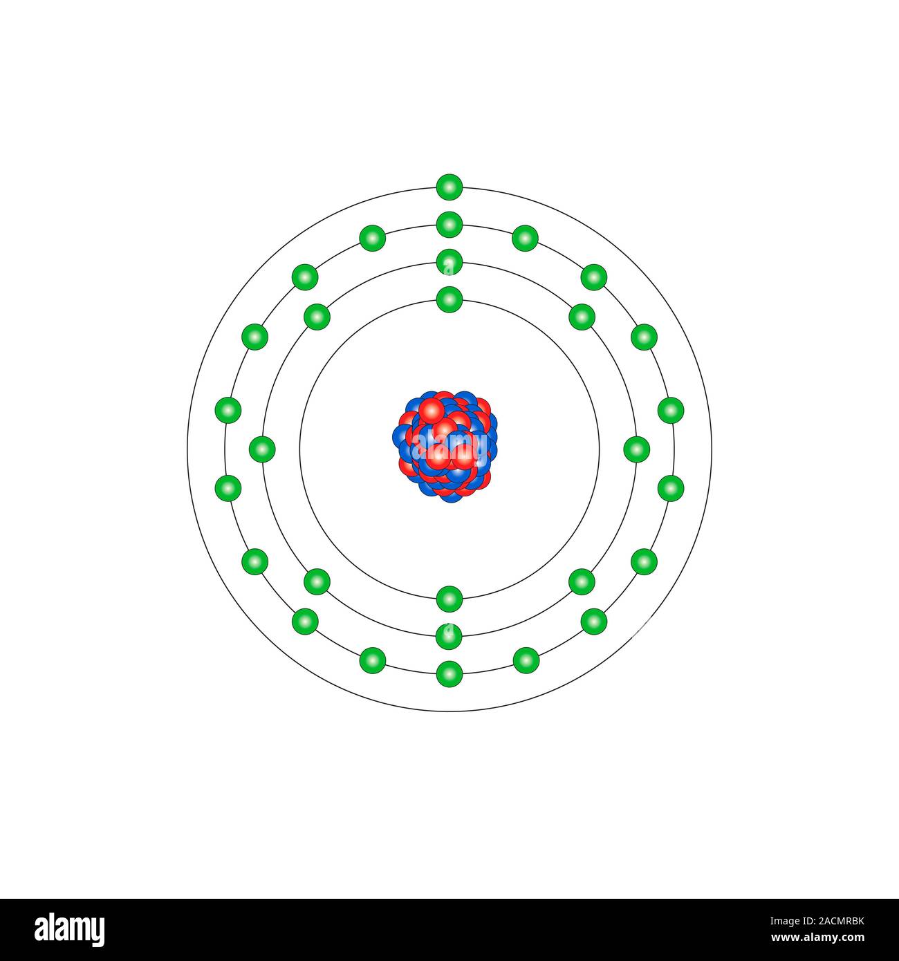 Rame (Cu). Schema della composizione nucleare e configurazione di elettroni  di un atomo di rame-63 (numero atomico 29), il più comune isotopo di thi  Foto stock - Alamy