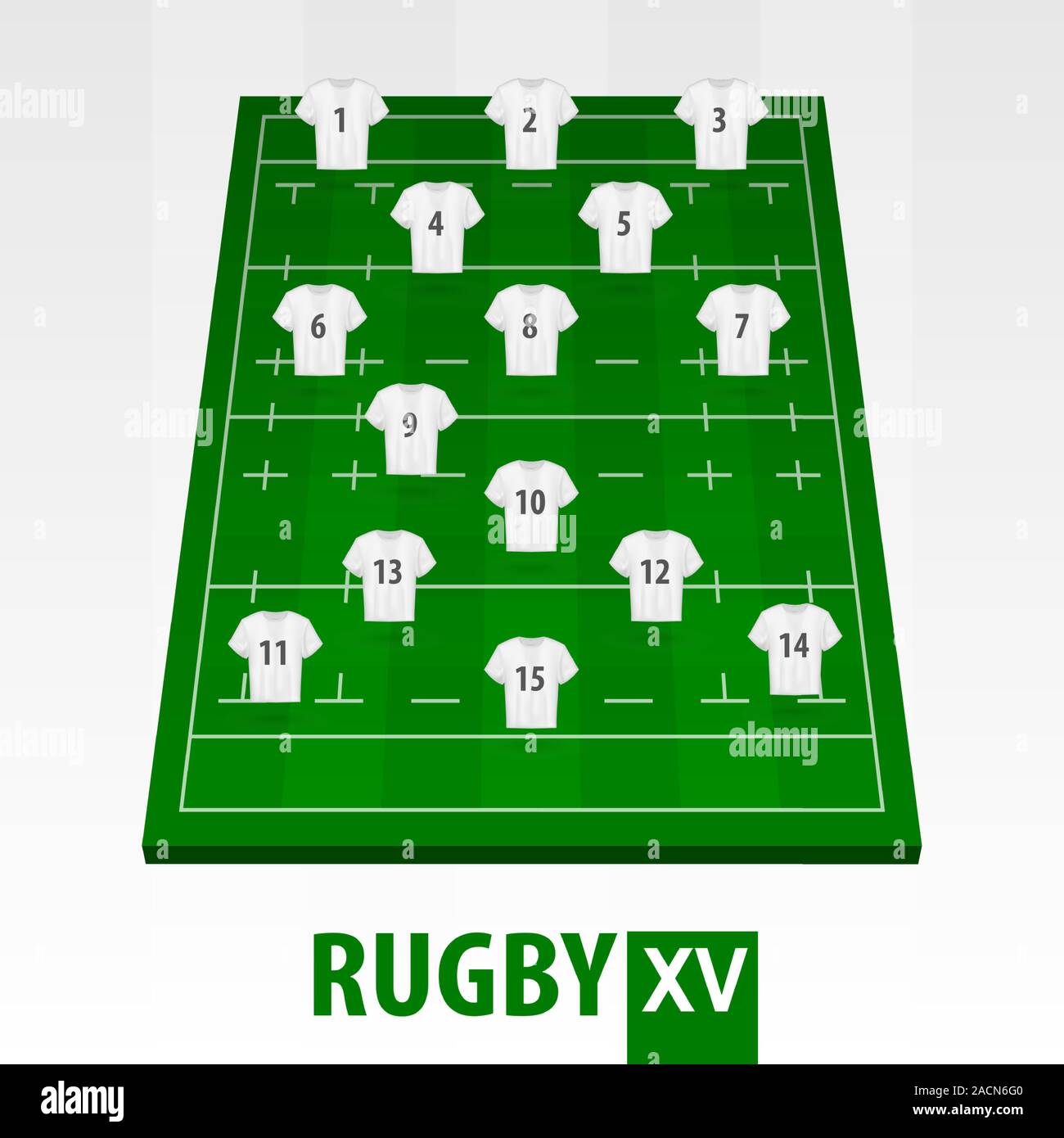 Campo da Rugby con il giocatore posizione. Rugby verde 15 campo.  Illustrazione Vettoriale Immagine e Vettoriale - Alamy