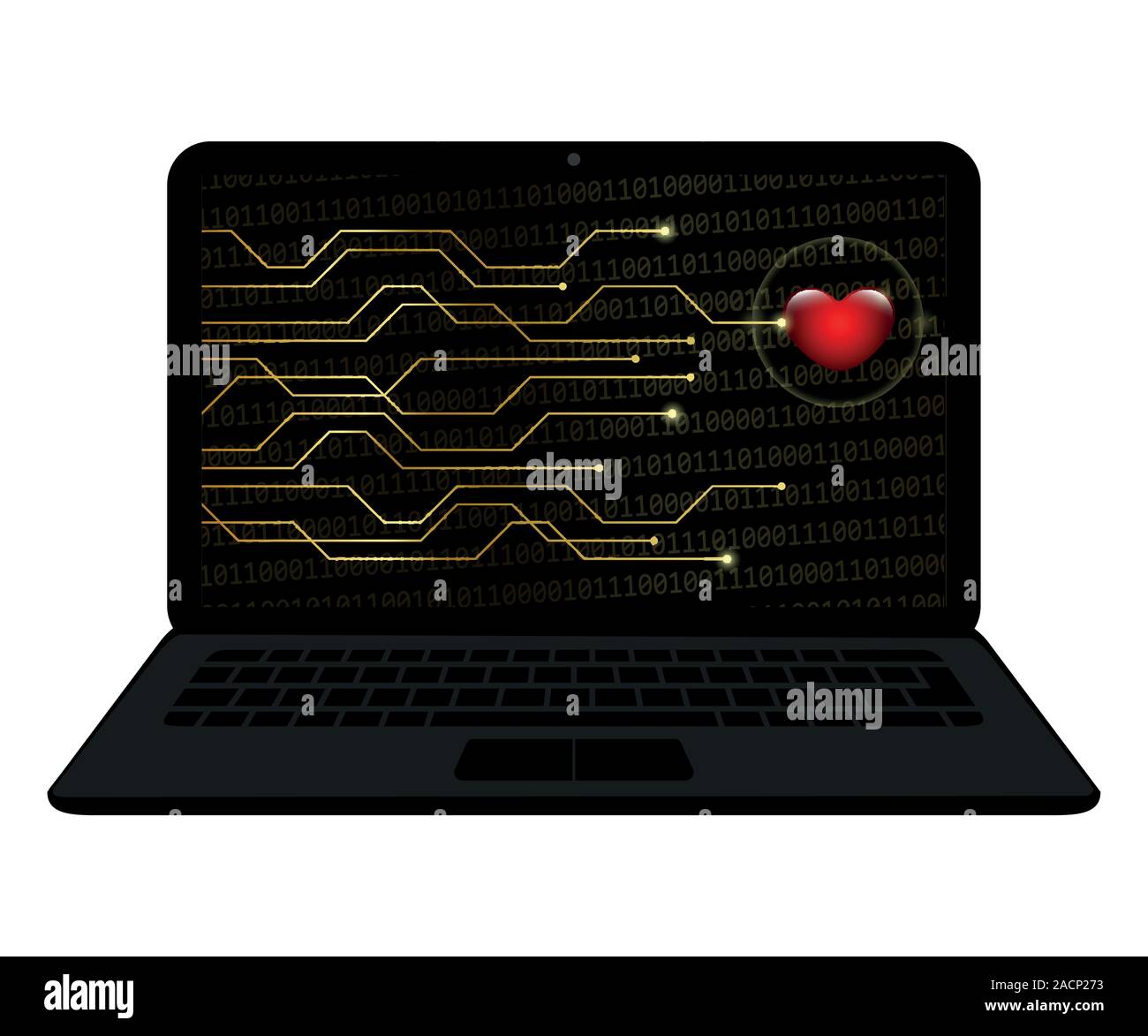 Cuore in uno schermo di un computer portatile online dating concetto isolato su uno sfondo bianco illustrazione vettoriale EPS10 Illustrazione Vettoriale