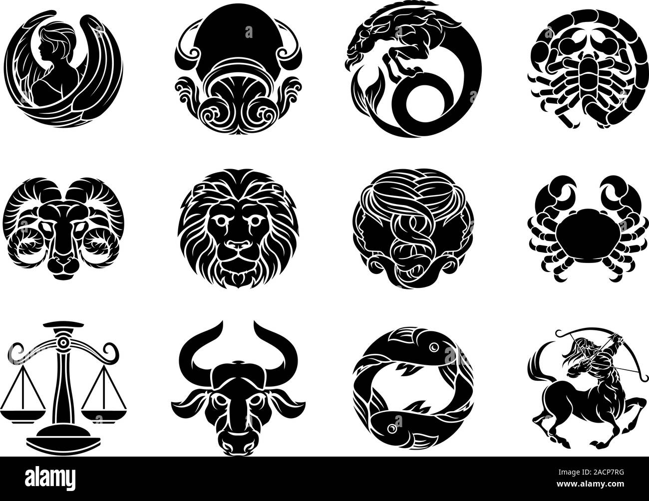 Zodiaco oroscopo astrologia segni star set di simboli Illustrazione Vettoriale