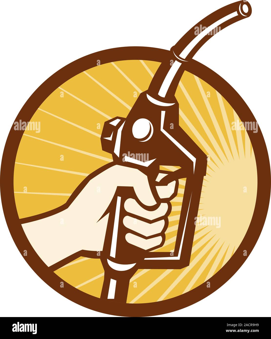 Mano che trattiene il gas combustibile ugello della pompa Foto Stock