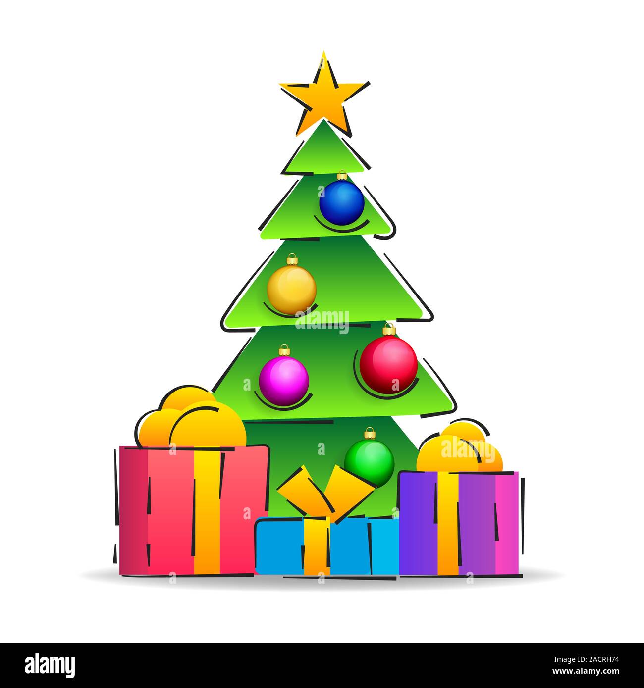 Illustrazione dei cartoni animati di albero di Natale con doni vettore  Immagine e Vettoriale - Alamy
