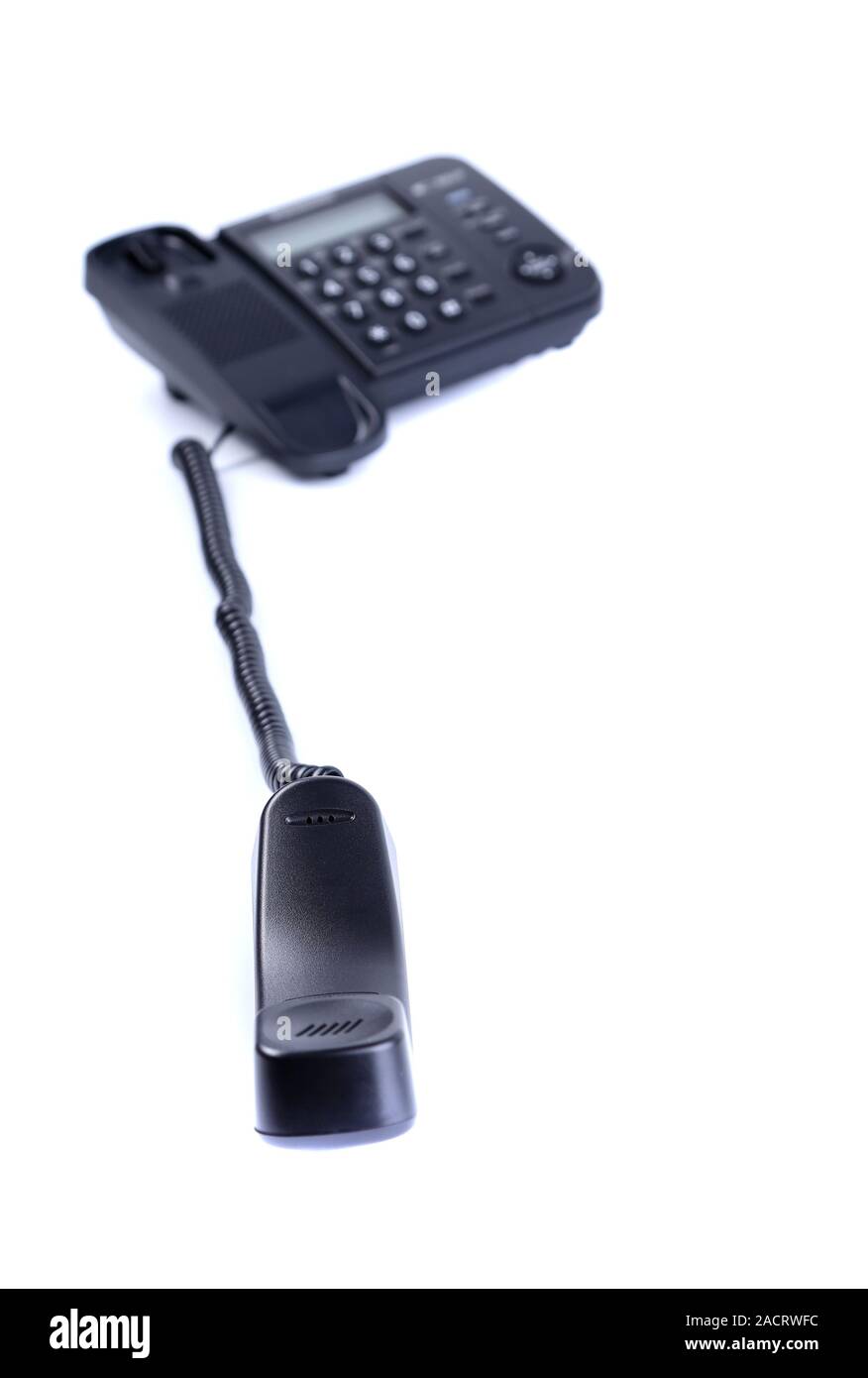 Telefono nero con le misure di tubo di spegnimento Foto Stock