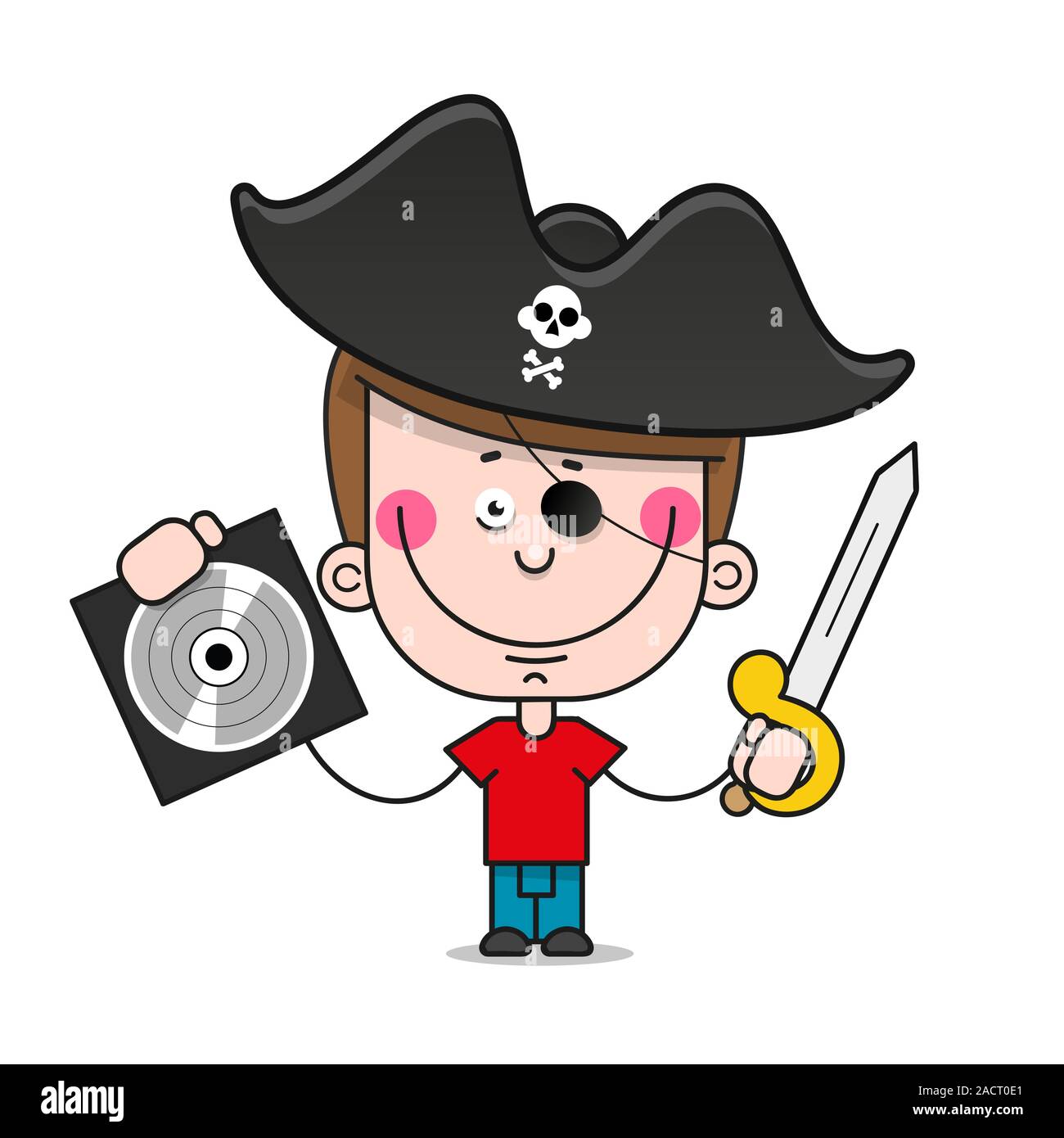 CD pirata Immagine su sfondo bianco vettore adatto per biglietto di auguri, poster o T-shirt Stampa. Illustrazione Vettoriale